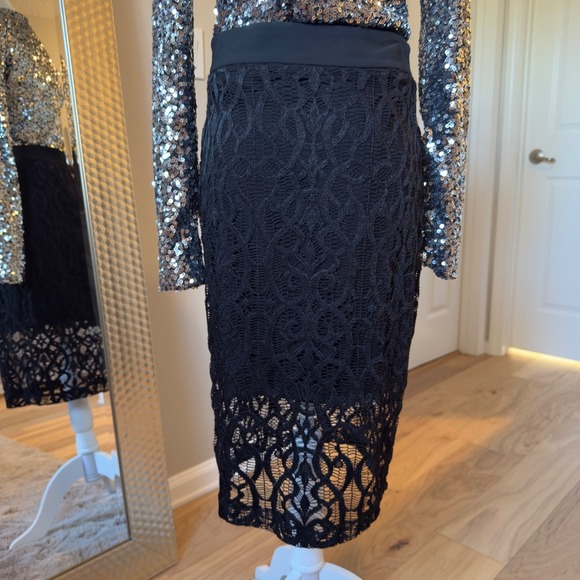 Caché Dresses & Skirts - Cache Black Lace Overlay Pencil Skirt Size 6